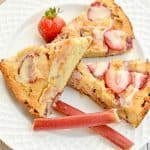 Keto Strawberry Rhubarb Scones recipe makes a fabulous addition to a seasonal brunch or as an afternoon snack or even dessert. It's bursting with the perfect balance of flavors that sweet strawberries and tart rhubarb provides. #ketoscones #ketostrawberryrhubarbdessert #lowcarbscones