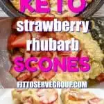 Keto Strawberry Rhubarb Scones recipe makes a fabulous addition to a seasonal brunch or as an afternoon snack or even dessert. It's bursting with the perfect balance of flavors that sweet strawberries and tart rhubarb provides. #ketoscones #ketostrawberryrhubarbdessert #lowcarbscones