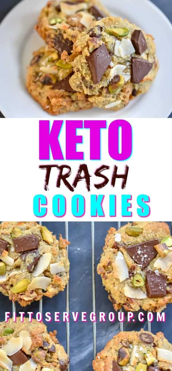 These Keto Trash Cookies are the perfect combination of sweet and salty. Using leftover keto-friendly items allows you to use what's in your pantry for a delicious compost, garbage can cookies minus all the carbs. #ketotrashcookies #ketocookies #lowcarbcookies 