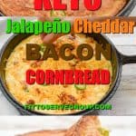 This delicious keto jalapeño cheddar bacon cornbread will fool your tastebuds into thinking it's the real thing. Yet it uses zero corn or cornmeal and even the texture is spot on