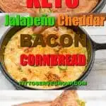 This delicious keto jalapeño cheddar bacon cornbread will fool your tastebuds into thinking it's the real thing. Yet it uses zero corn or cornmeal and even the texture is spot on