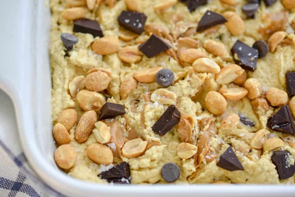 Keto peanut butter chocolate chip bars batter