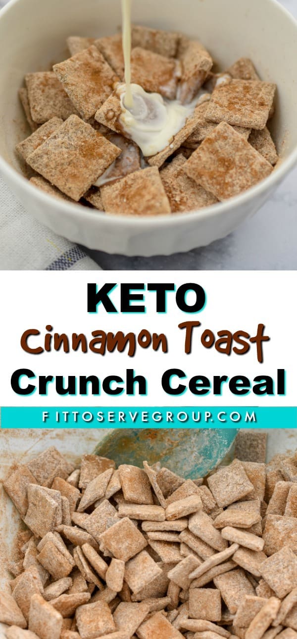 Keto cinnamon toast crunch cereal being made and served.