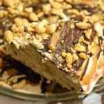 no-bake keto peanut butter chocolate pie ready to serve