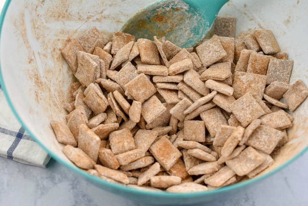 Keto cinnamon toast crunch cereal being made.