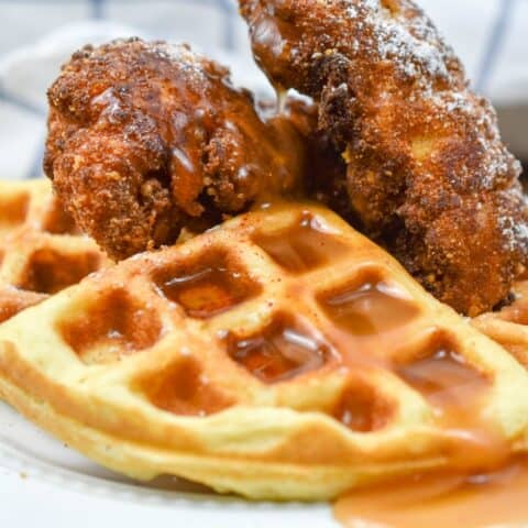 This keto chicken and waffles rivals its high carb counterpart in flavor. However, this is a delicious option has only a fraction of carbs and is keto-friendly. keto chicken and waffles| low carb chicken and waffles| chicken and waffles|chaffles