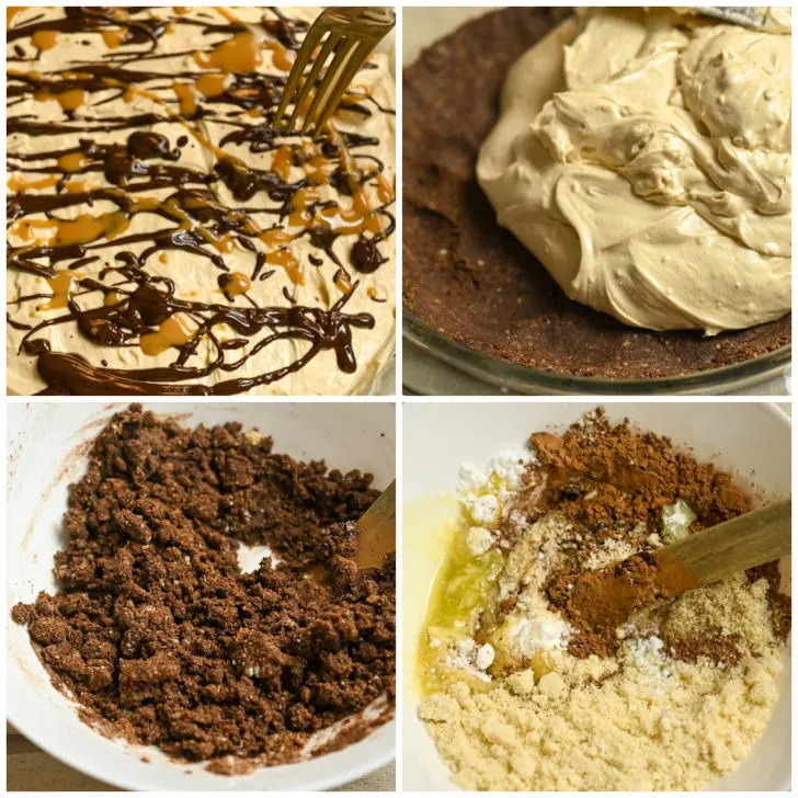 no-bake keto peanut butter chocolate pie process pictures