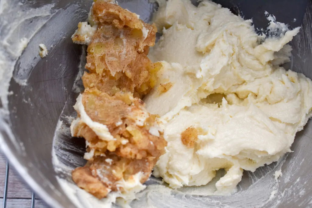 Brown butter cooled and allowed solidify being added to the mixing bowl