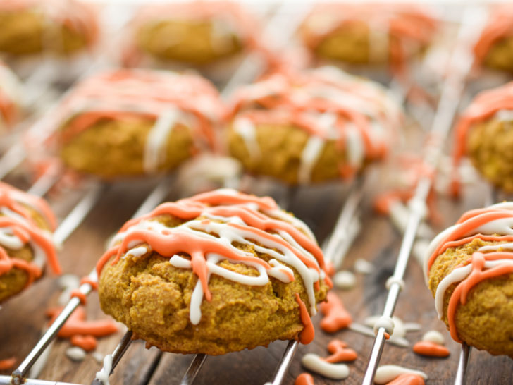 keto orange icing drizzled to the pumpkin cookies