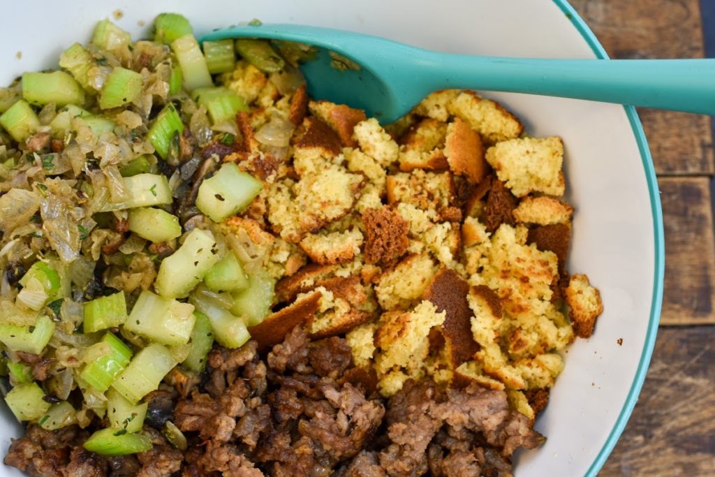 low carb stuffing being prepared