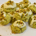 Best keto pistachio cookies on white plate stand