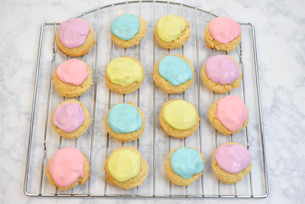 colorful keto sour cream cookies on cooling rack