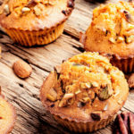 Keto high fiber breakfast muffins on a wood board