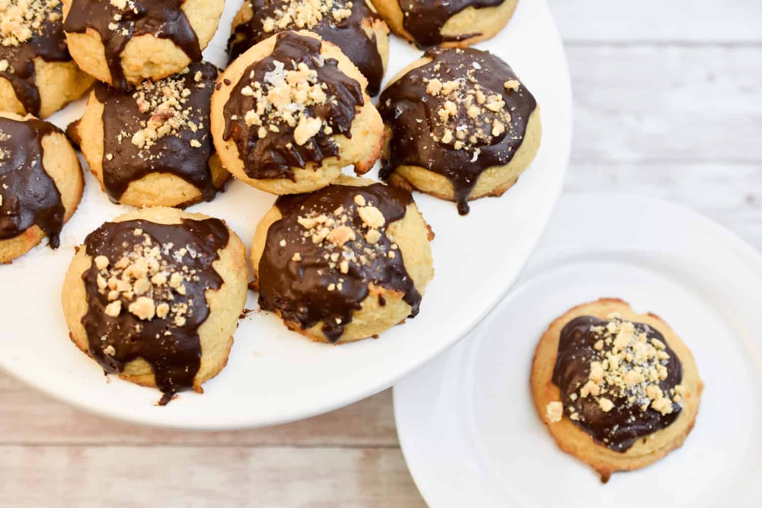 keto peanut butter cream cheese cookies on a stand