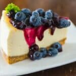 keto blueberry cheesecake on white plate