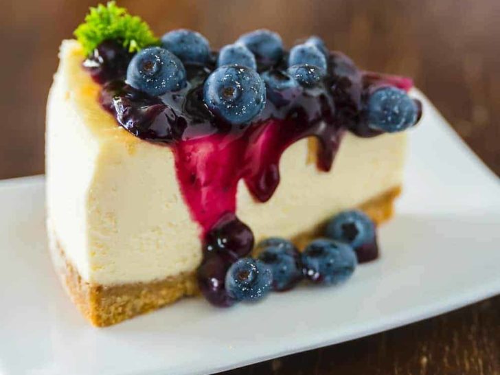 keto blueberry cheesecake on white plate