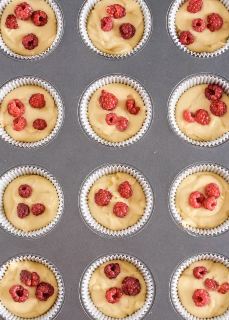 keto raspberry muffins ready to bake