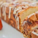 keto strawberry rhubarb bread sliced upclose