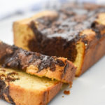 Best keto marble pound cake on a white platter