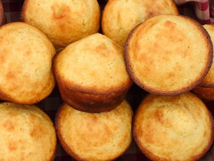 close up of almond flour cornbread in a basket