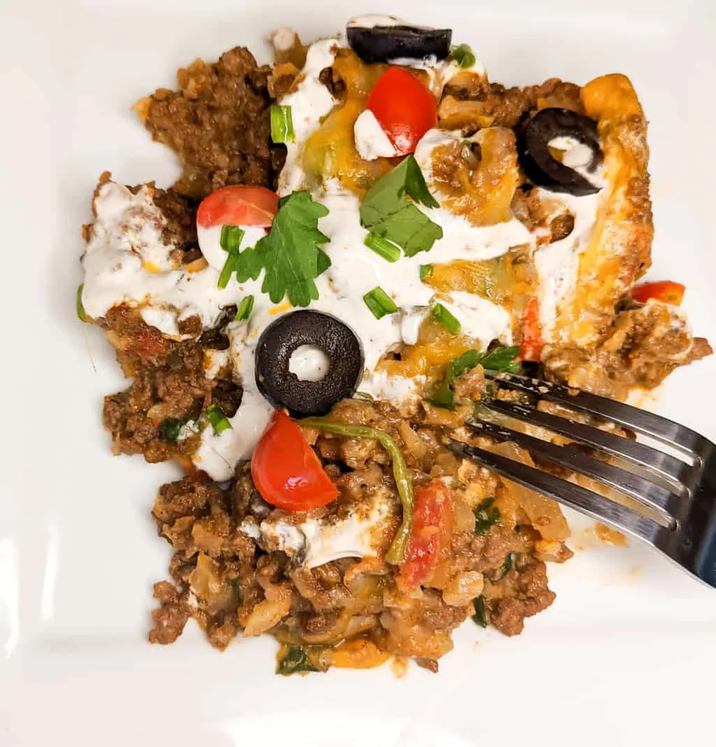 Keto Mexican Skillet meal served on a white plate