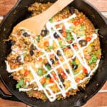 Keto Mexican skillet ready to serve on a wood table