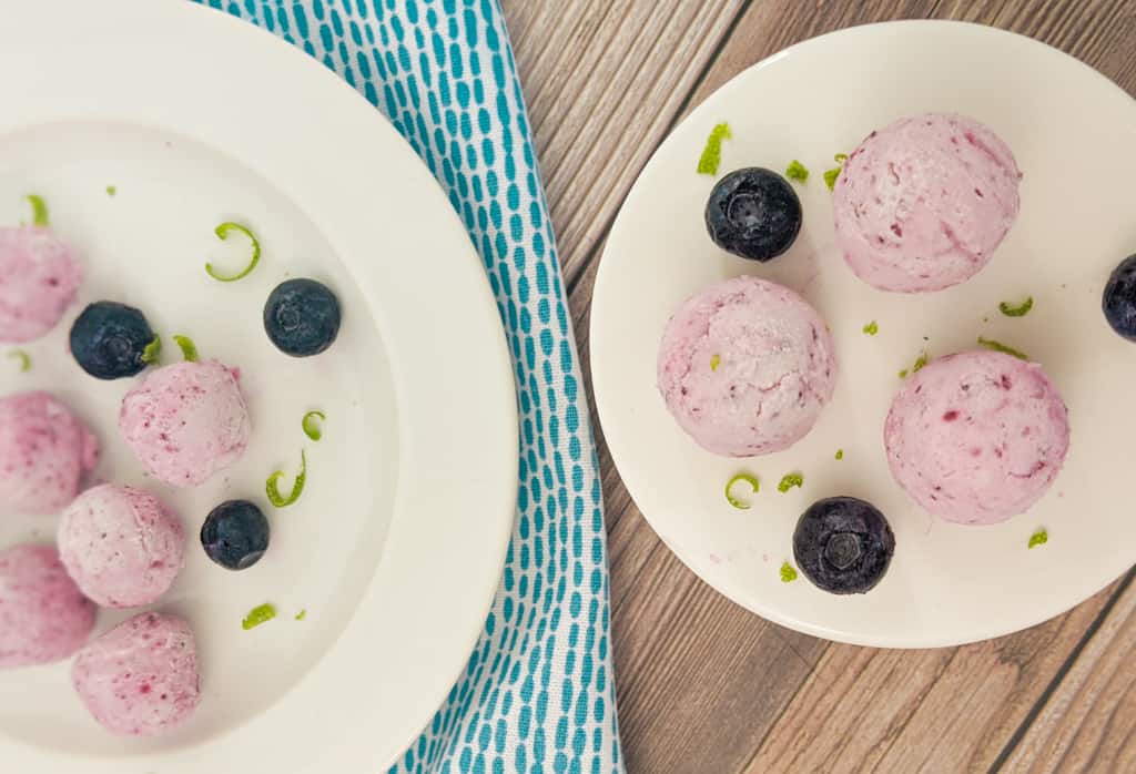 blueberry cream cheese fat bombs on plates