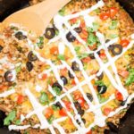Keto Mexican skillet ready to serve on a wood table