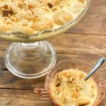 keto banana pudding in a trifle dish and another small dish where it's served