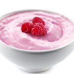 Keto Raspberry Lemonade Mousse in a white bowl