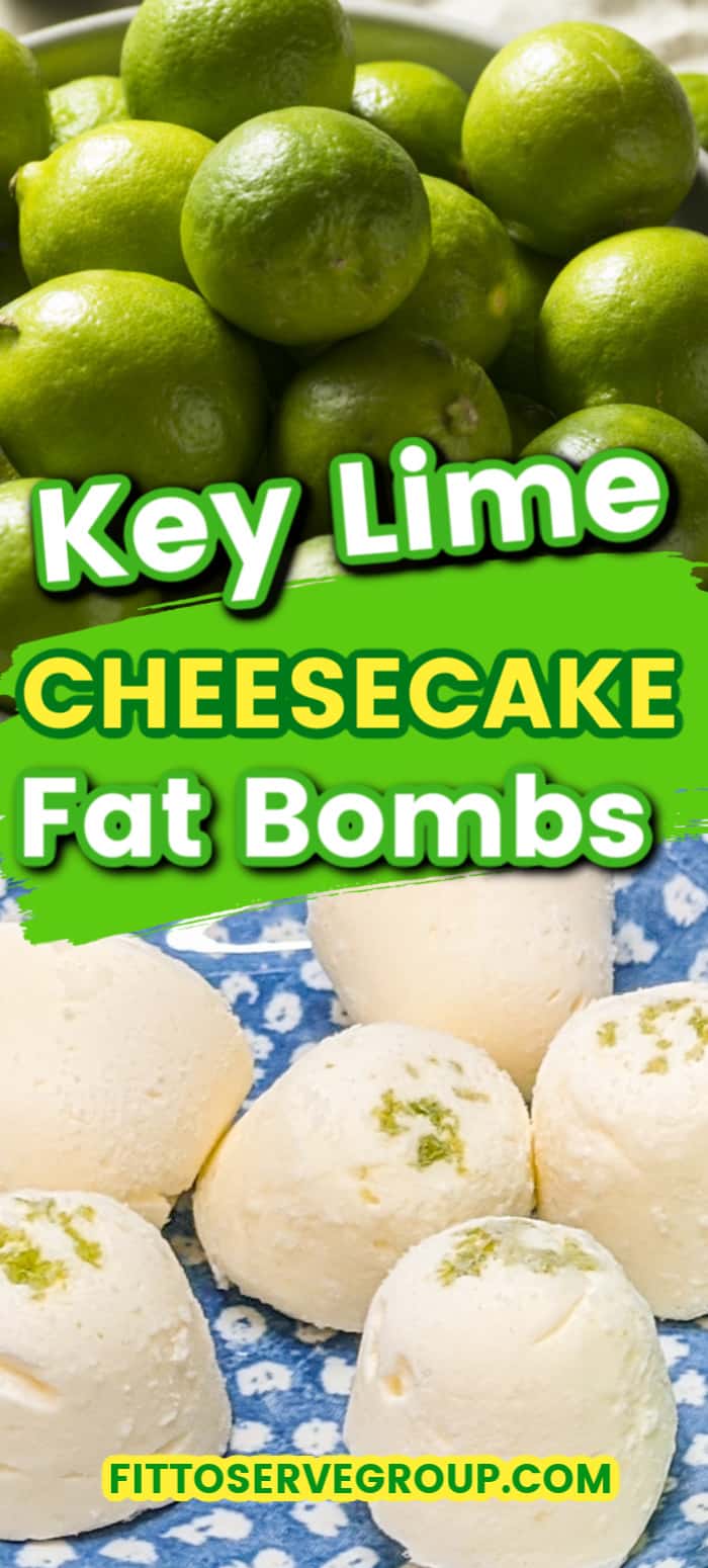 Keto key lime cheesecake fat bombs and limes in a bowl picture