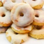 KETO BROWN BUTTER DONUTS ON WHITE PLATE STACKED UP CLOSE FIT TO SERVE