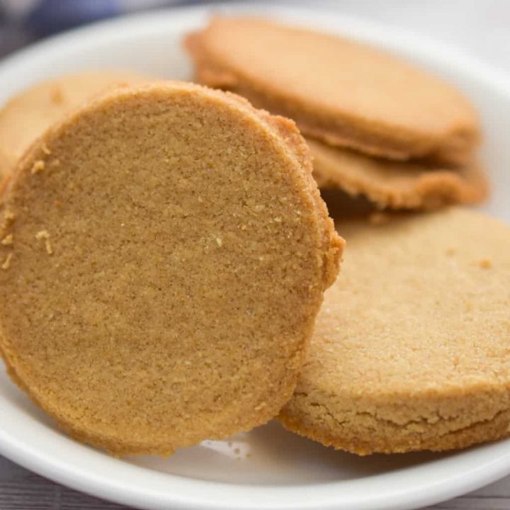 coconut flour shortbread cookies on a white plate