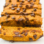 keto pumpkin bread sliced on white platter