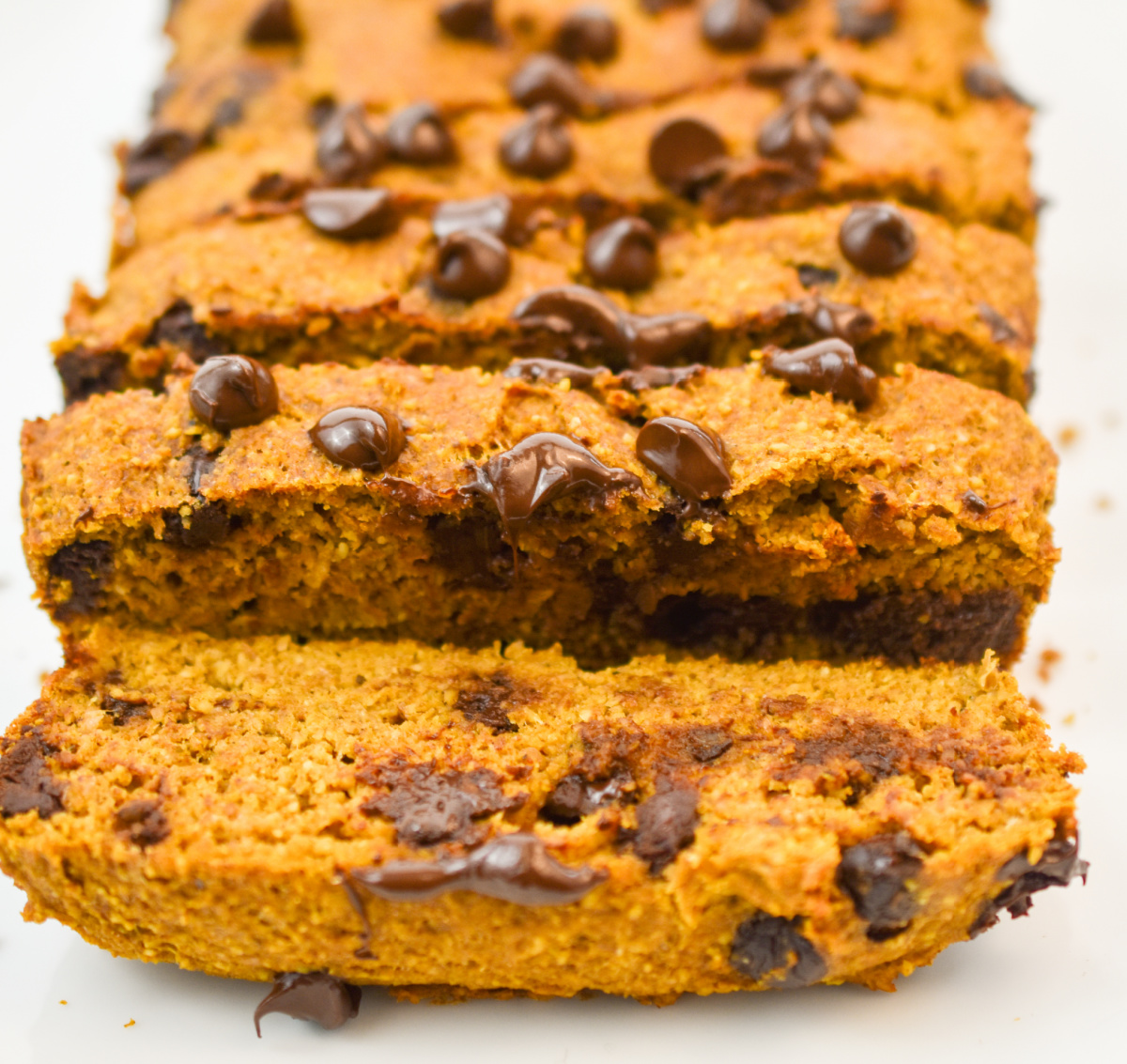 keto pumpkin bread sliced on white platter