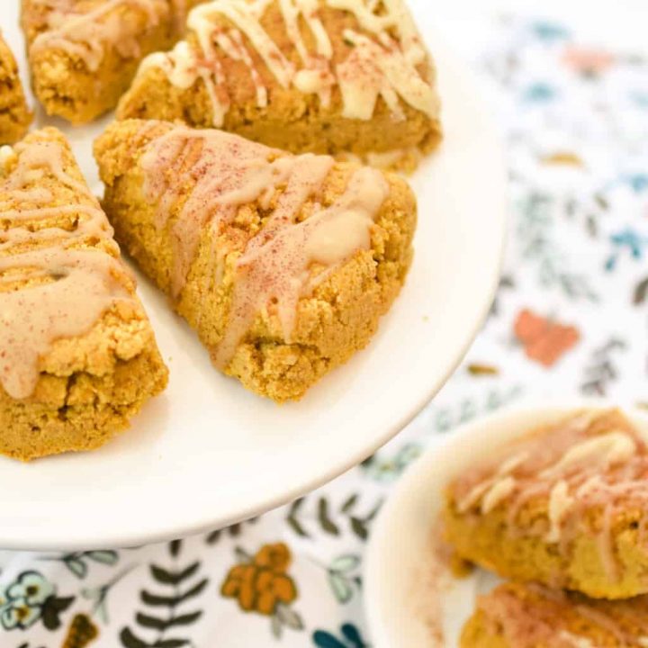 keto pumpkin spice scones on white plate