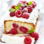 keto raspberry pound cake on white plate
