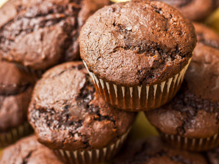 keto chocolate cream cheese muffins stacked