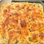 Keto mac and cheese baked in casserole