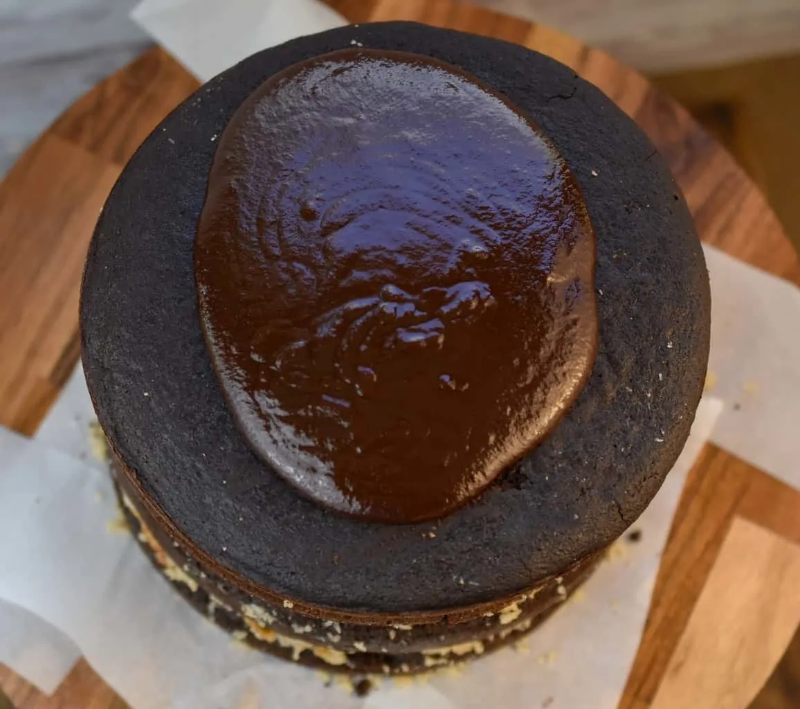 keto German Chocolate cake with chocolate ganache on top