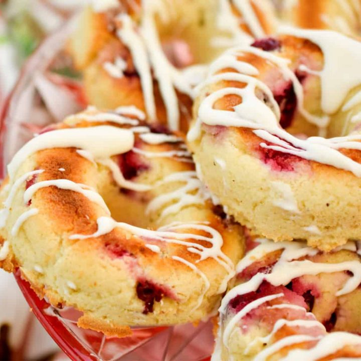 keto cranberry donuts on pink clear plate