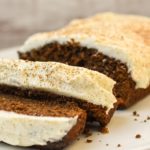keto gingerbread loaf on a white platter