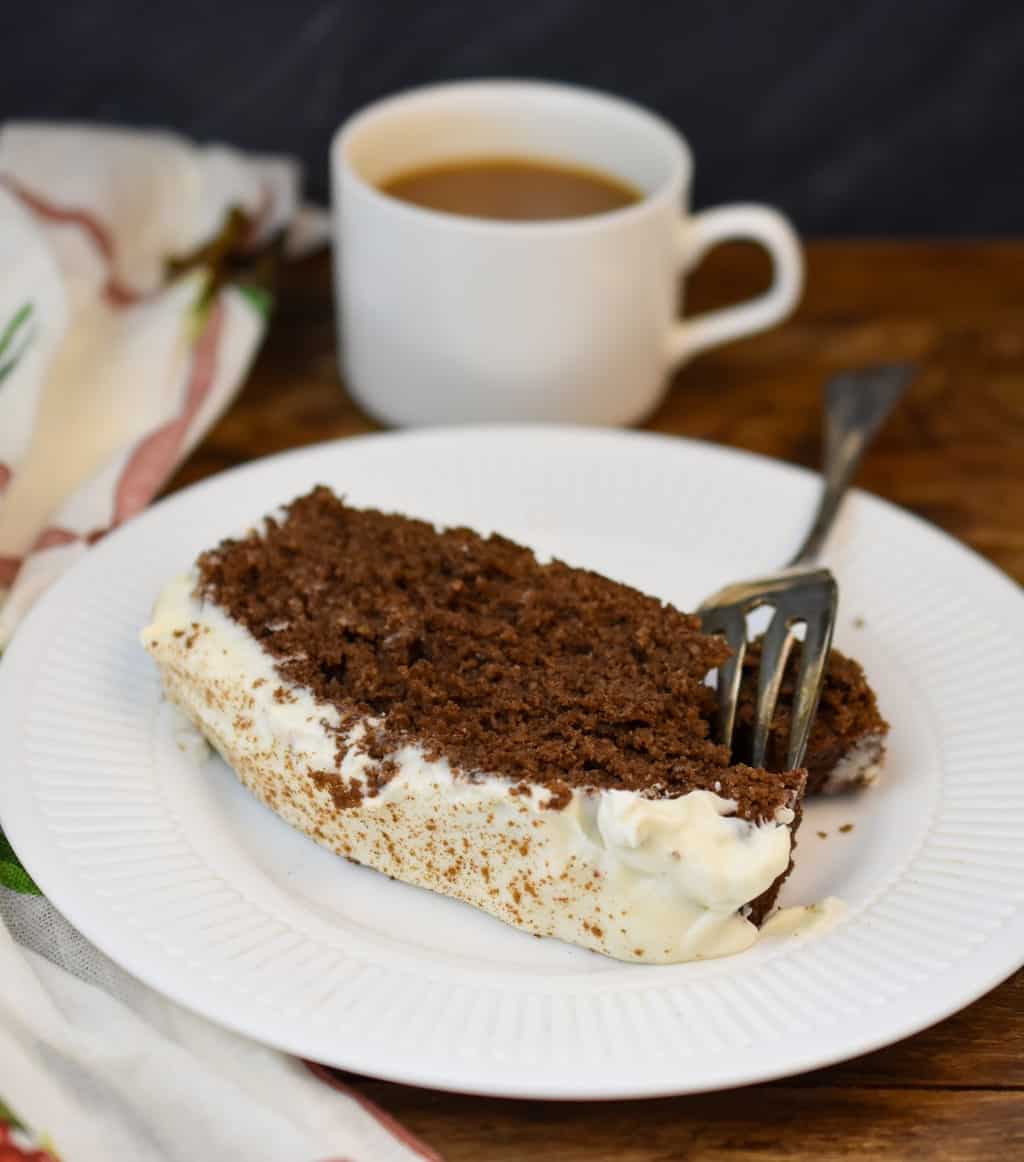 keto gingerbread loaf slice on a white plate