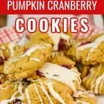 keto pumpkin cranberry cookies on red and white cookie plate