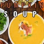 Easy Keto Pumpkin Soup ready to served in a white bowl