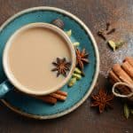 keto chai tea served in an aqua tea cup