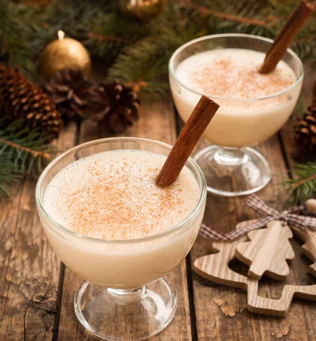 keto eggnog served in glass cups