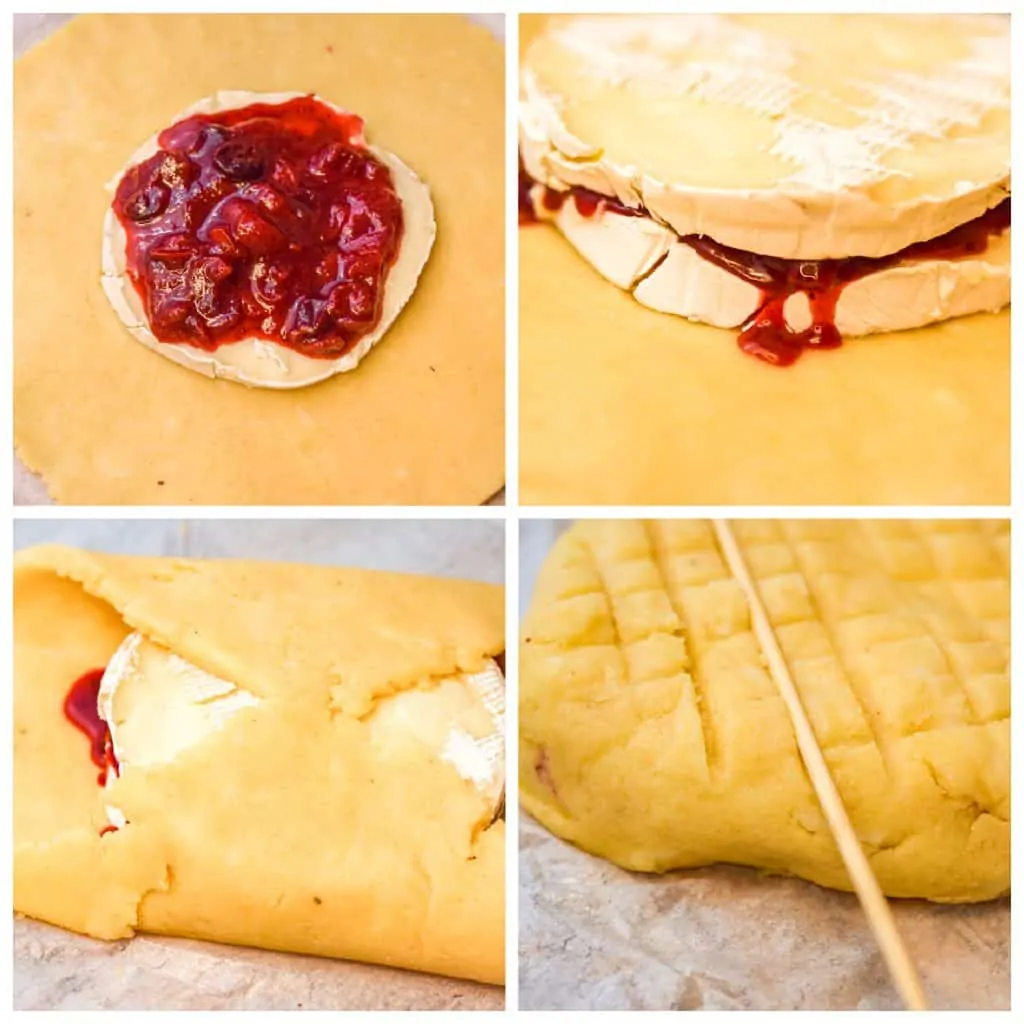 steps for wrapping keto cranberry brie