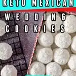 Keto Mexican wedding cookies in a cookie can container
