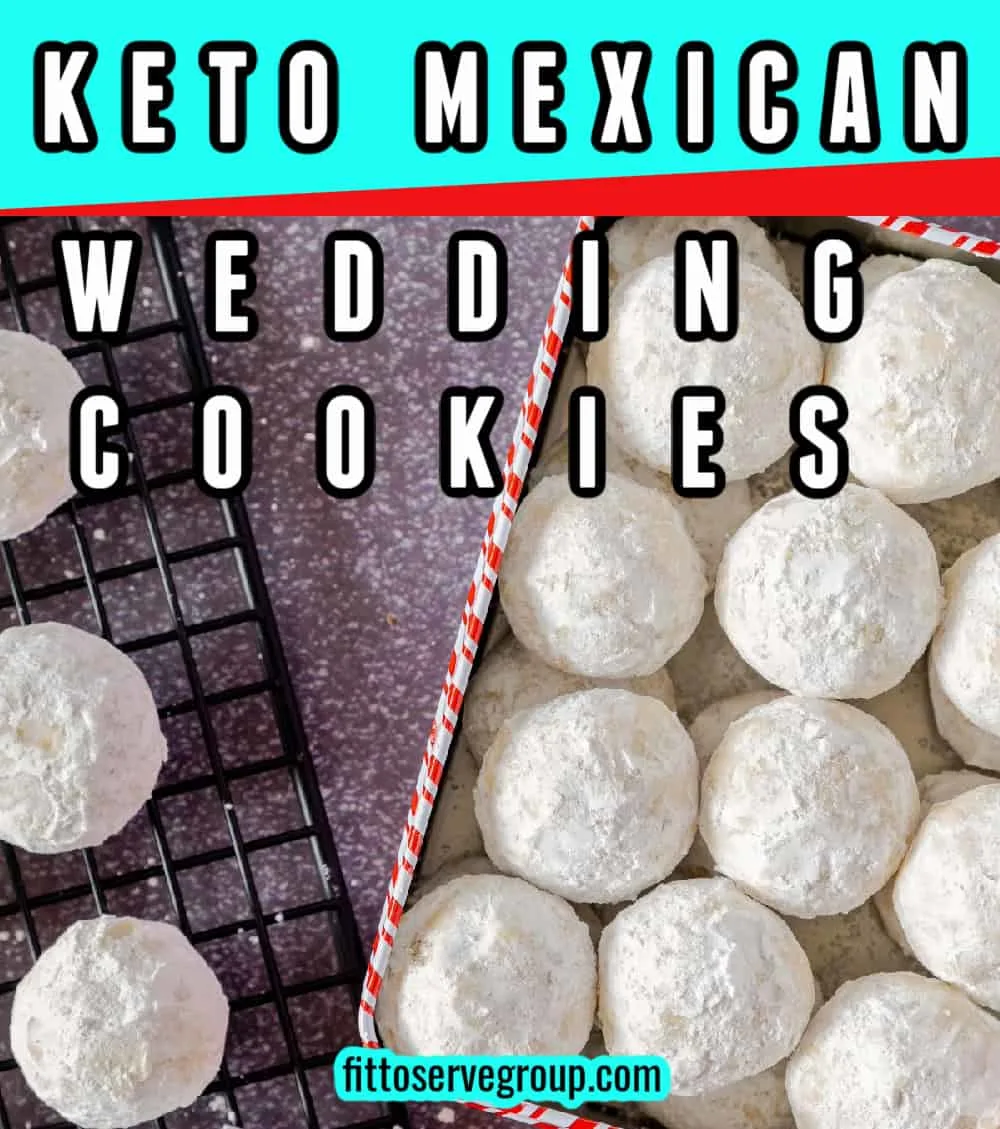 Keto Mexican wedding cookies in a cookie can container